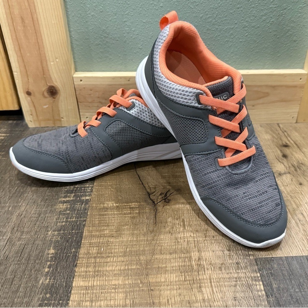 Vionic Malta Womens Grey Orange Mesh Walking Sneakers Shoes Size 8.5